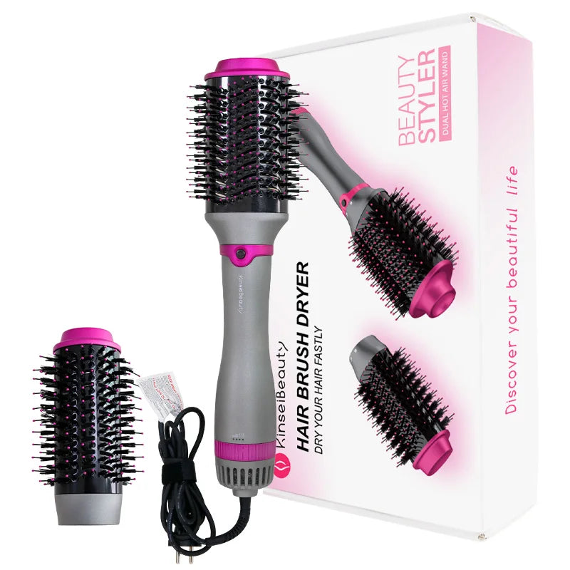 Hot Air Brush Multifunctional Hair Dryer Hair Straightener Curler Comb Replaceable Hair Salon Hair Styler Curler Hair Brush