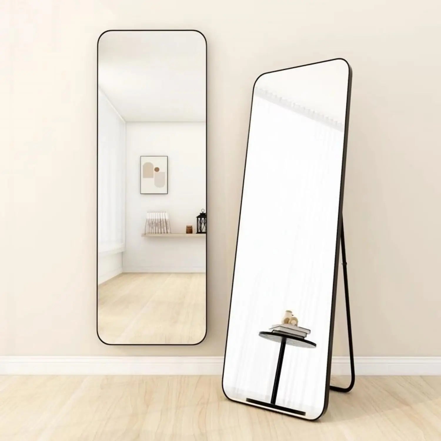 Full Body Mirror 155x45cm, Floor Mirrors with Aluminum Alloy Frame Free-Standing Leaning Large Bedroom Dressing Mirror,  black