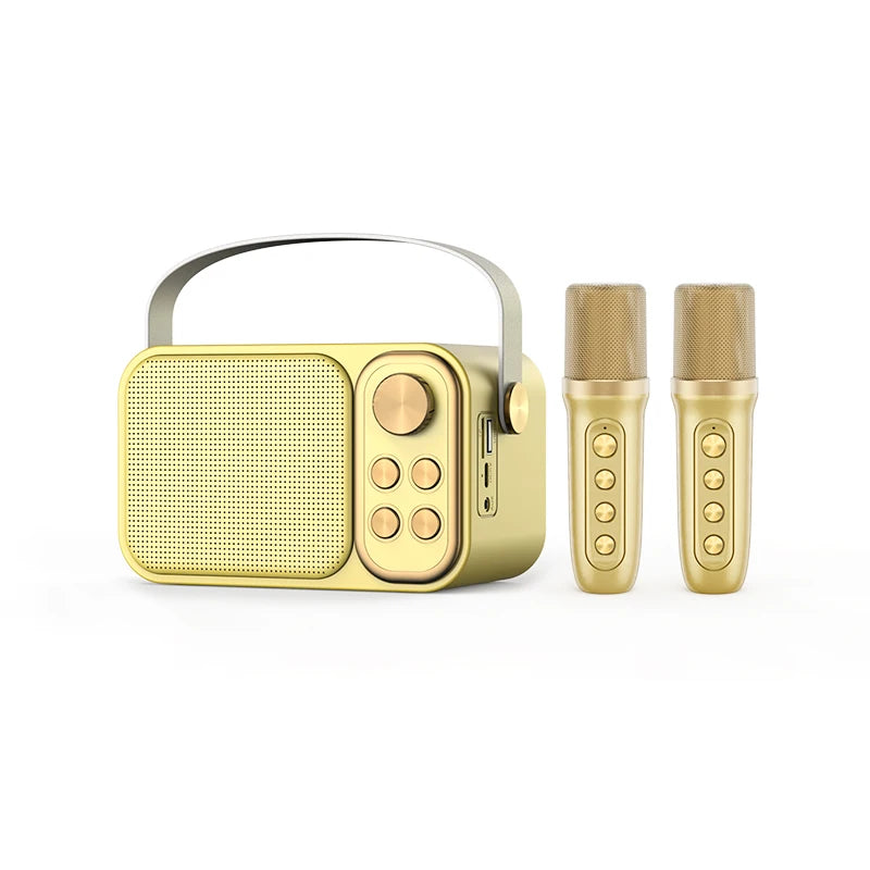 YS-105 10W Rechargeable Dual Mic Microphone Karaoke Palm KTV Handheld Speaker Wireless Soundbox Gold