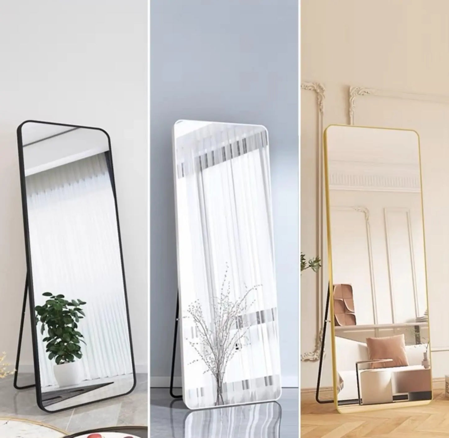 Full Body Mirror 155x45cm, Floor Mirrors with Aluminum Alloy Frame Free-Standing Leaning Large Bedroom Dressing Mirror,  black