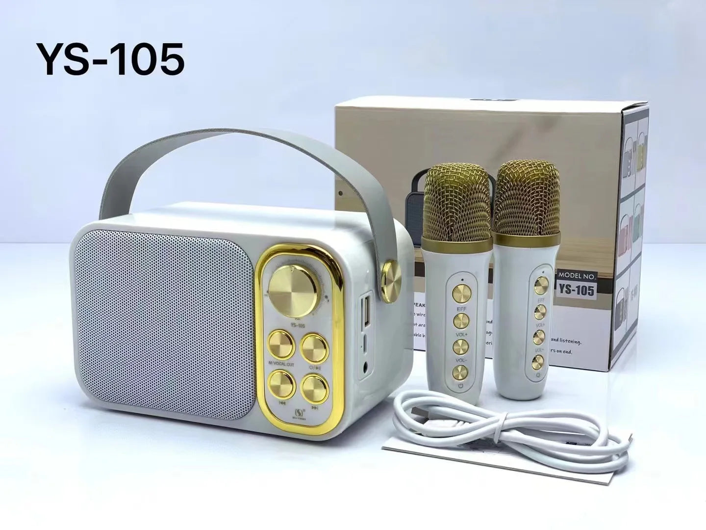 YS-105 10W Rechargeable Dual Mic Microphone Karaoke Machine Palm KTV Handheld Speaker Wireless Soundbox Gold