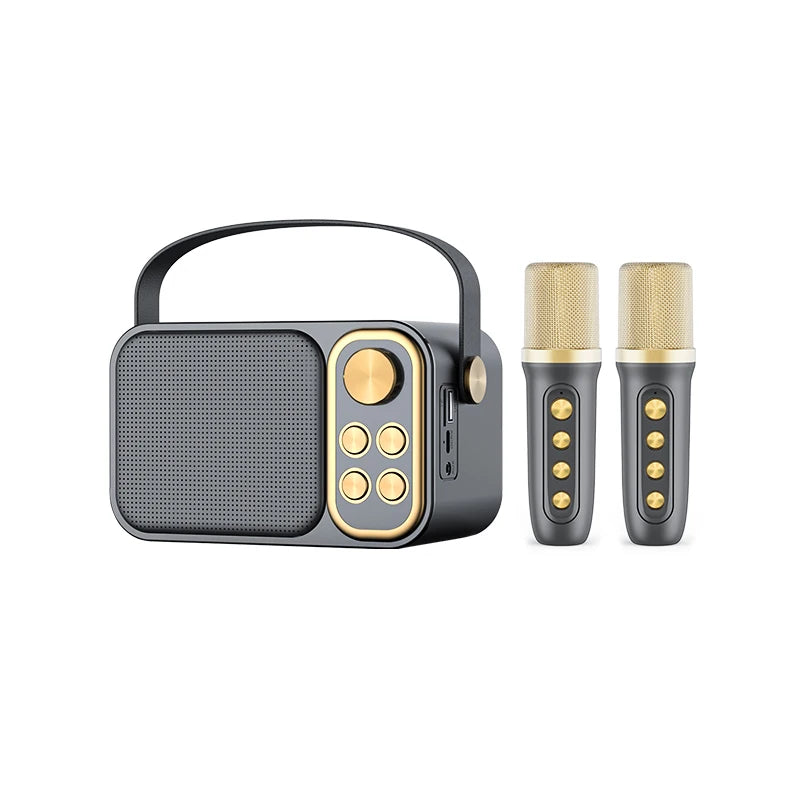 YS-105 10W Rechargeable Dual Mic Microphone Karaoke Palm KTV Handheld Speaker Wireless Soundbox Gold