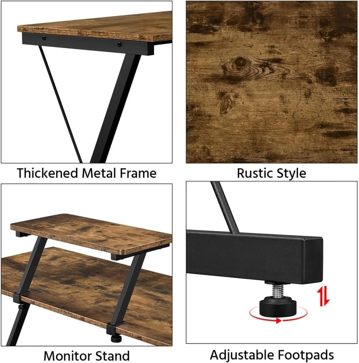 L Shaped Gaming Desk Home Office Desk，Round Corner And Shelf With Monitor Stand Desk Wood,Natural Brown 129*129*74cm