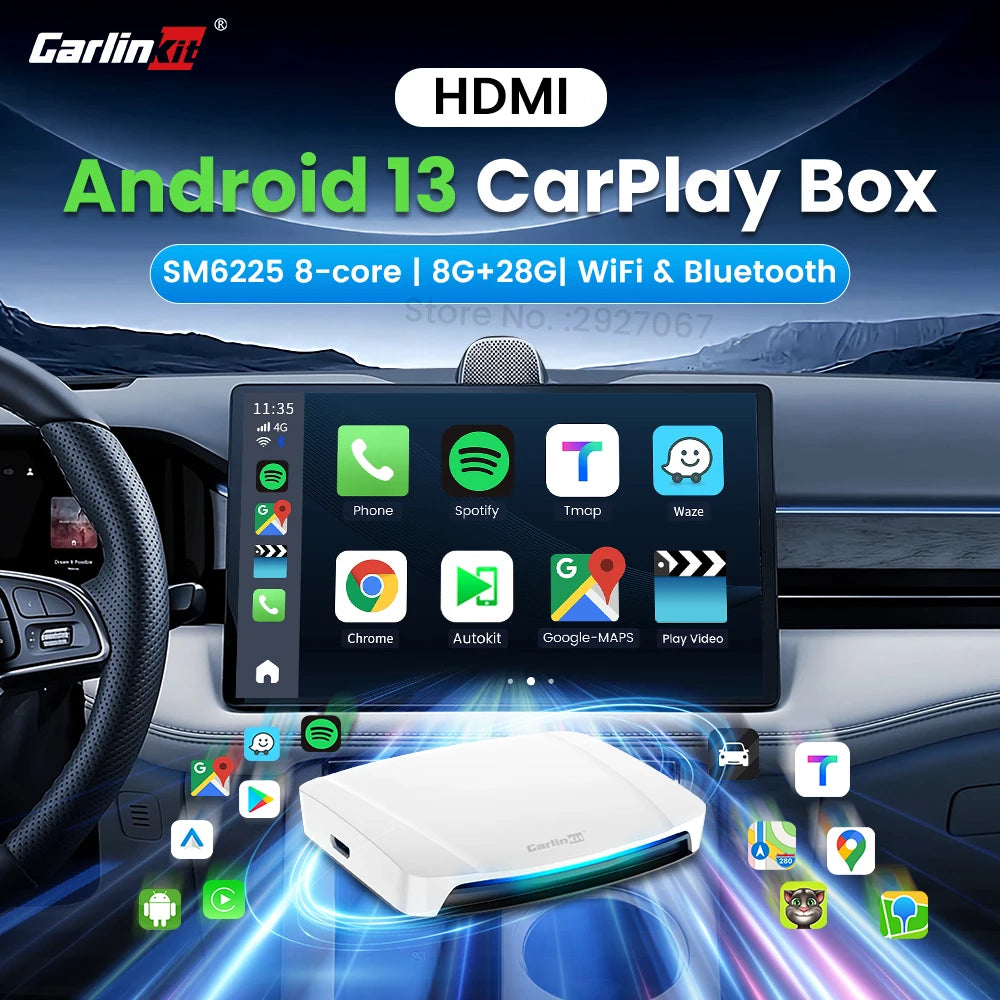 صندوق CarlinKit Ai Box CarPlay Android 13 SDM660 6225 HDMI Streaming TV Box لـ Netflix Video Wireless CarPlay Android Auto 8G+128G