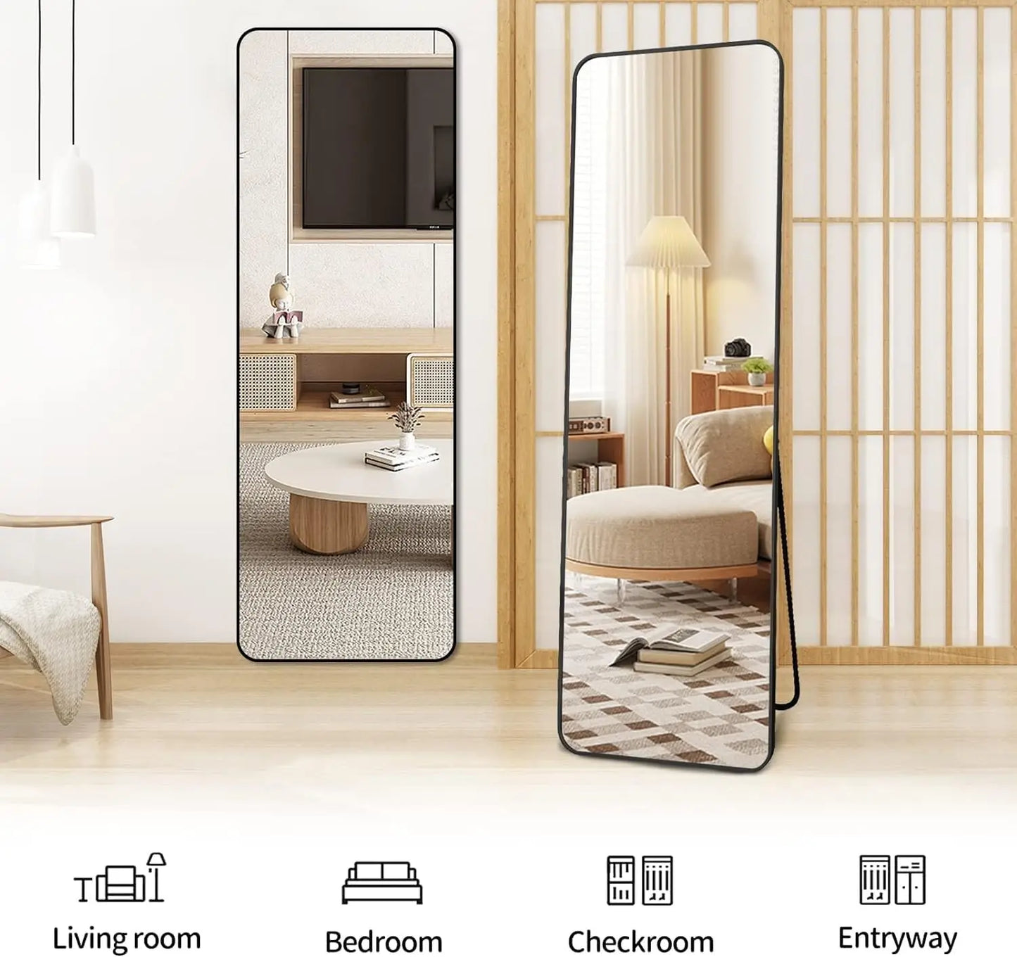 Full Body Mirror 155x45cm, Floor Mirrors with Aluminum Alloy Frame Free-Standing Leaning Large Bedroom Dressing Mirror,  White