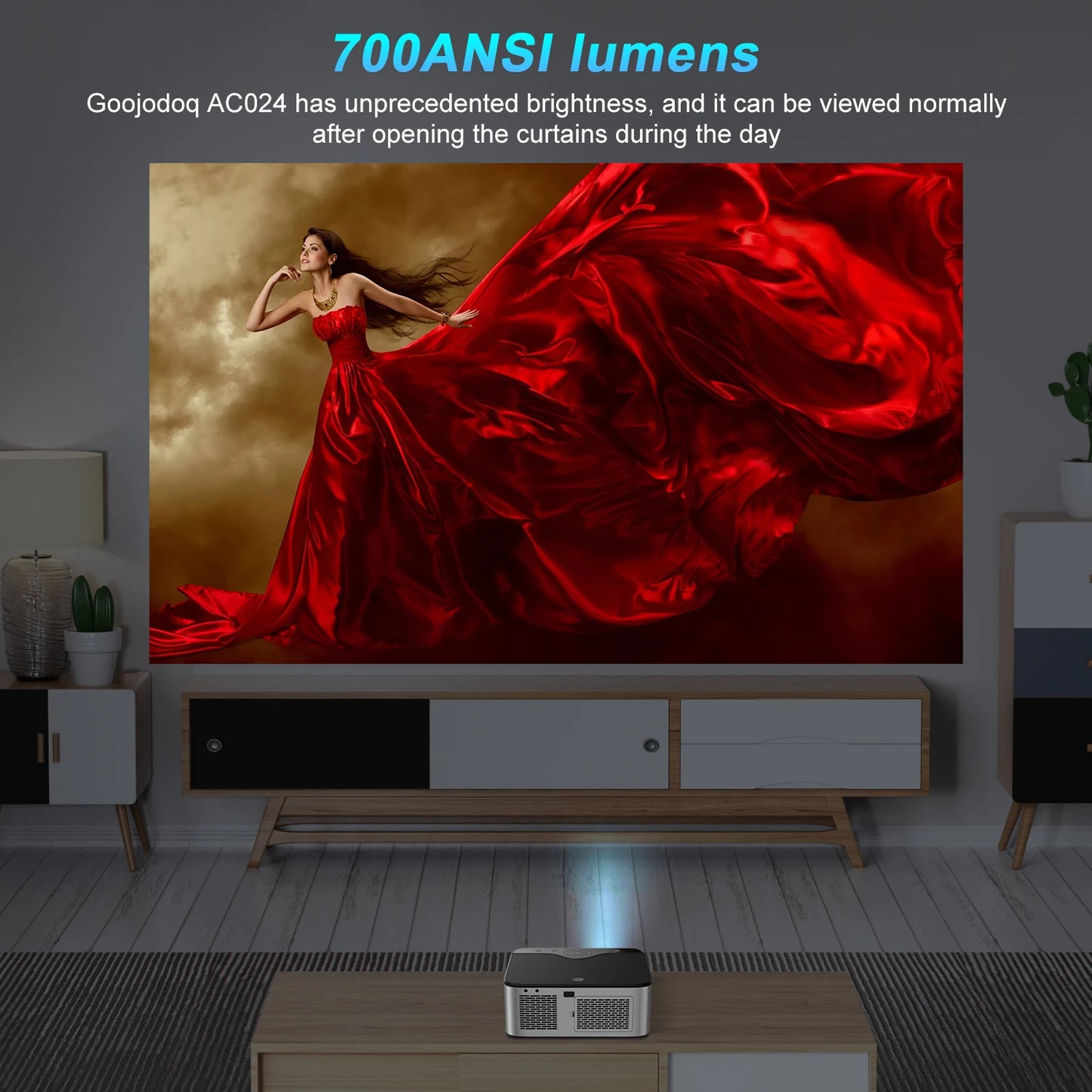 جهاز عرض GOOJODOQ T02 بدقة 1080 بكسل 4K Ultra HD 1920×1080 15500 لومن محمول 2.4 جيجا هرتز 5 جيجا بايت أندرويد/IOS مسرح منزلي ذكي خارجي