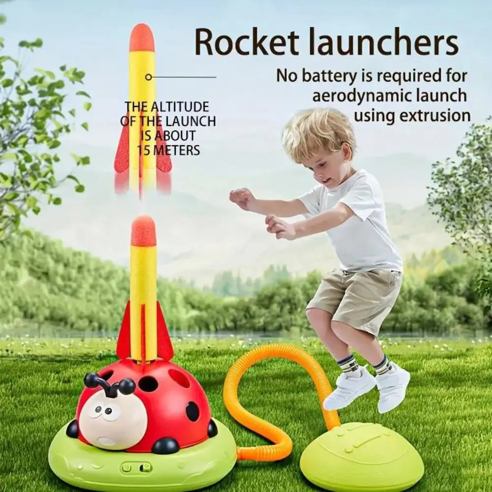 Ladybug Exercise Machine Toy For Children Parent-child Interactive,3 in 1 Musical Skipping Rope, Rocket Launcher,Toss Ring Game