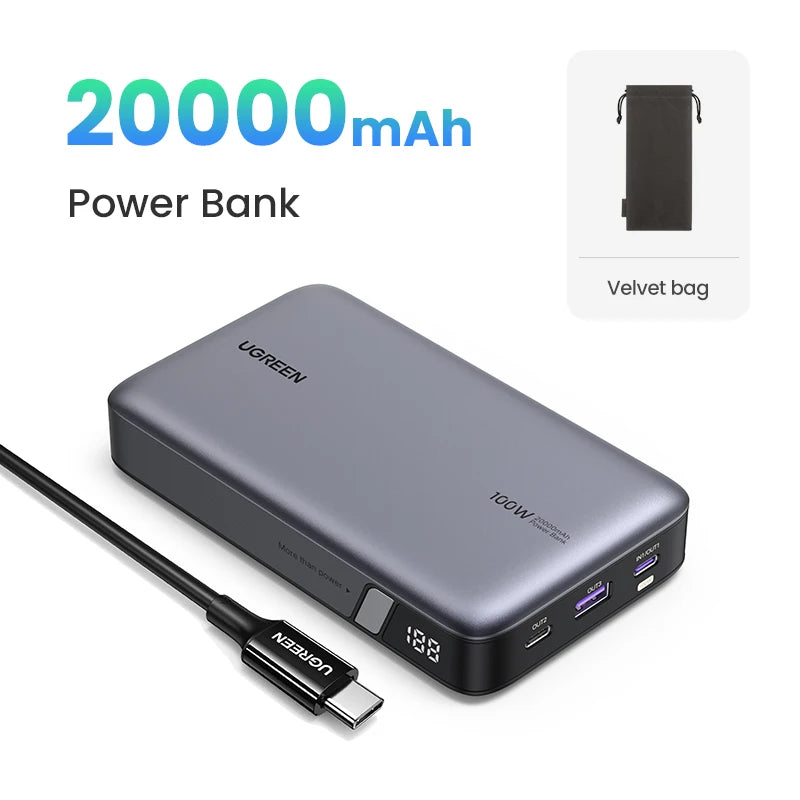 UGREEN 100W 20000mAh Power Bank Portable PD Fast Charging PowerBank for iPhone 15 Laptop Notebook  Fast Charge External Battery