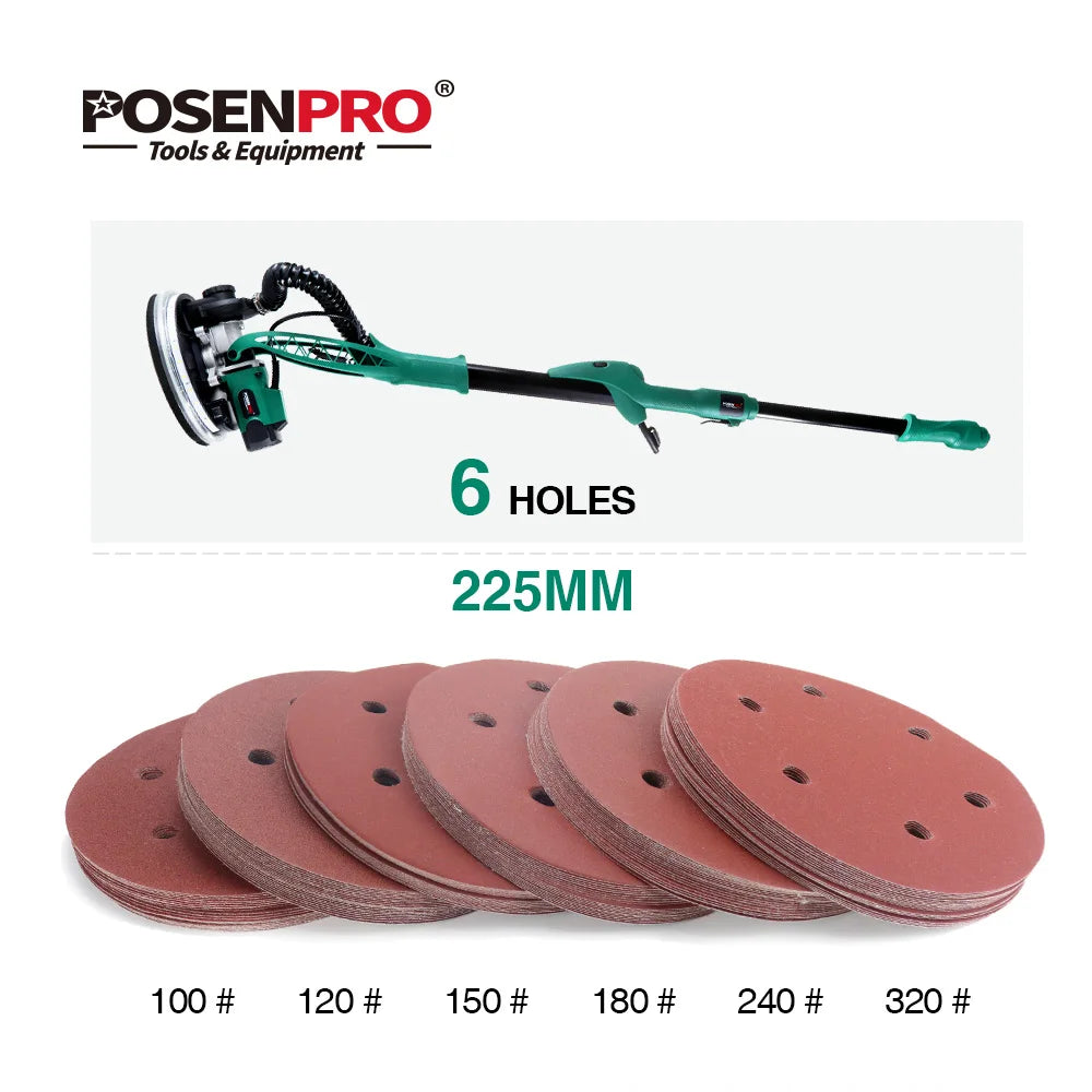 POSENPRO Sandpaper 180/225mm holes Sanding paper grits 180mm Electric Drywall Sander Polisher Aluminium Oxide Hook Loop