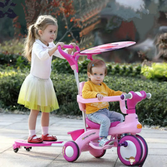 2 in 1 Kids Tricycle with Canopy, Twins Scooter Can Spilt, Musical Trike for Two Baby, Children Ride Car