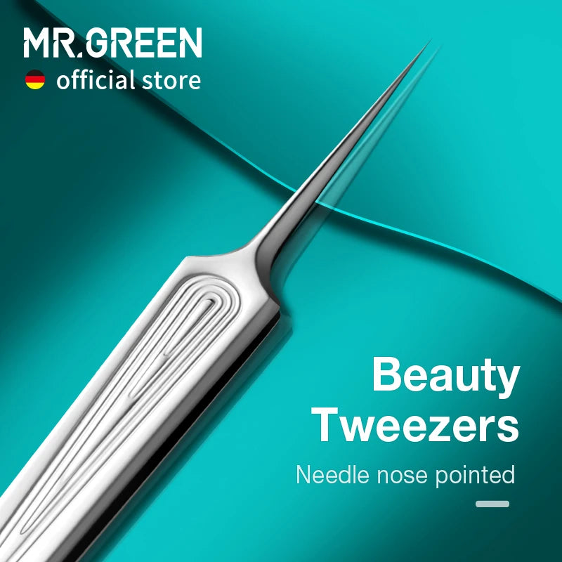 MR.GREEN Ingrown Hair Tweezers Needle Nose Pointed Tips Eyebrows Tweezers For Splinters Blackhead Removal Acne Clip Extractor