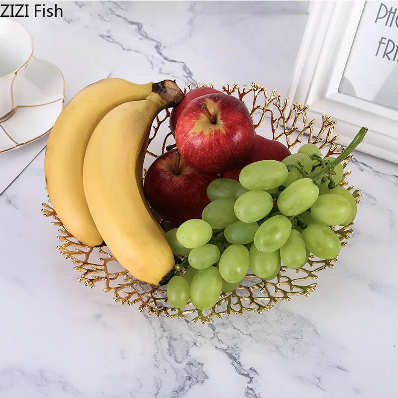 Light Luxury Metal Fruit Plate Living Room Desktop Decor Fruit Plate Ornaments European Home Kitchen Fruit and Vegetable Basket