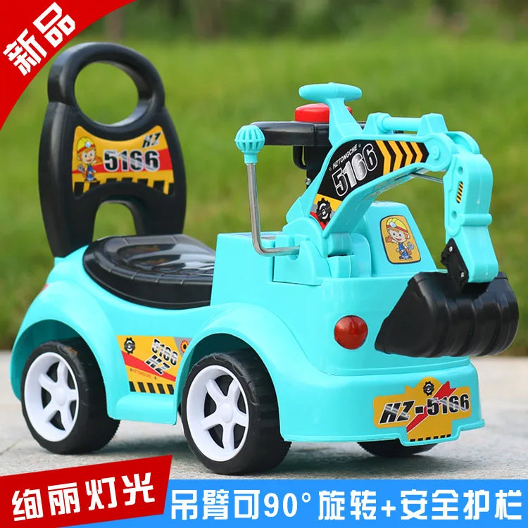 Child Scooter with Music Excavator Swing Car Toy Engineering Vehicle Can Sit to Ride Kids Ride on Toys