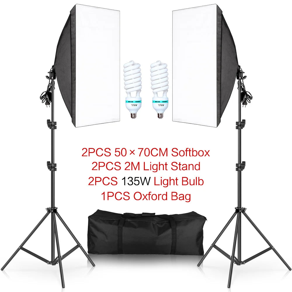 SH 50x70CM Photography Softbox Lighting Kits Professional Continuous Light System Equipment For Photo Studio