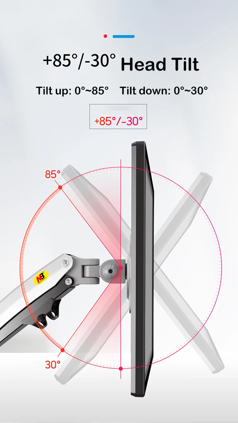 حامل شاشة NB H100 Gas Spring مقاس 17-30 بوصة LCD LED ذراع حامل شاشة تلفزيون مريح كامل الحركة سطح المكتب يتحمل من 2 إلى 9 كجم