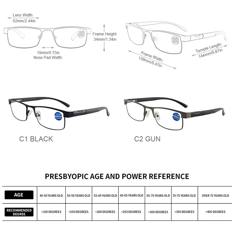 High Quality Stainless steel Reading Glasses Men Women Fashion Presbyopic Eyeglasses Business Hyperopia Anti Blue Light Eyewear