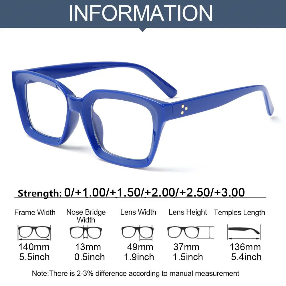 1 Pair Multi-color Oversized Square Reading Glasses Men Women Large Frame Fashion Presbyopia Eyeglasses Diopter 0~+3.0