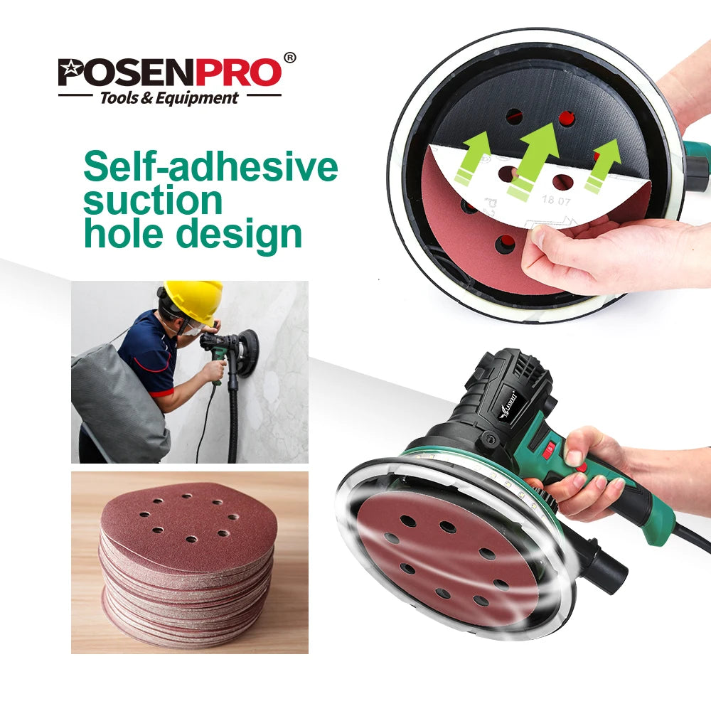 POSENPRO Sandpaper 180/225mm holes Sanding paper grits 180mm Electric Drywall Sander Polisher Aluminium Oxide Hook Loop