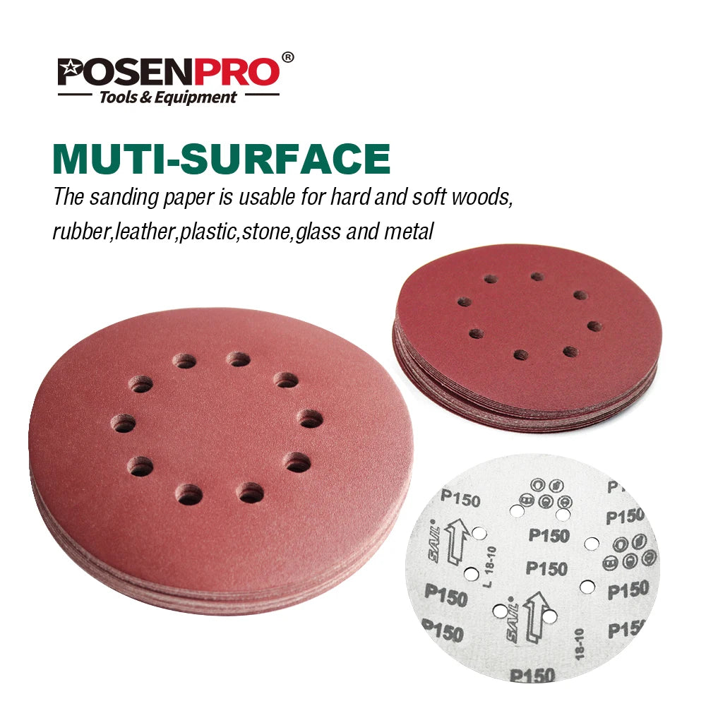 POSENPRO Sandpaper 180/225mm holes Sanding paper grits 180mm Electric Drywall Sander Polisher Aluminium Oxide Hook Loop