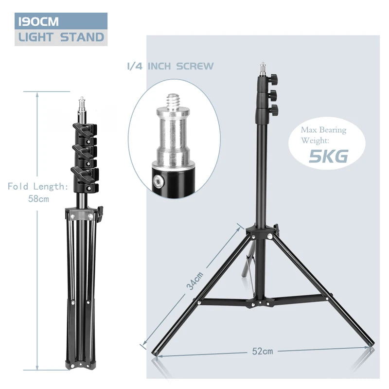 SH Photography Studio Adjustable 2M Light Stand Tripod 1/4 Screw Head For Camera Photo Lamp Bracket Holder Soft box Ring Light