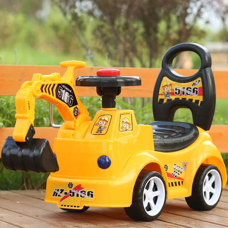 Child Scooter with Music Excavator Swing Car Toy Engineering Vehicle Can Sit to Ride Kids Ride on Toys