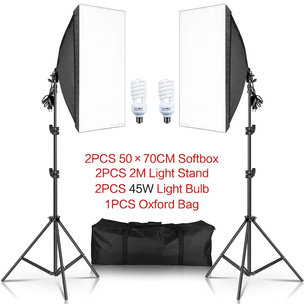 SH 50x70CM Photography Softbox Lighting Kits Professional Continuous Light System Equipment For Photo Studio