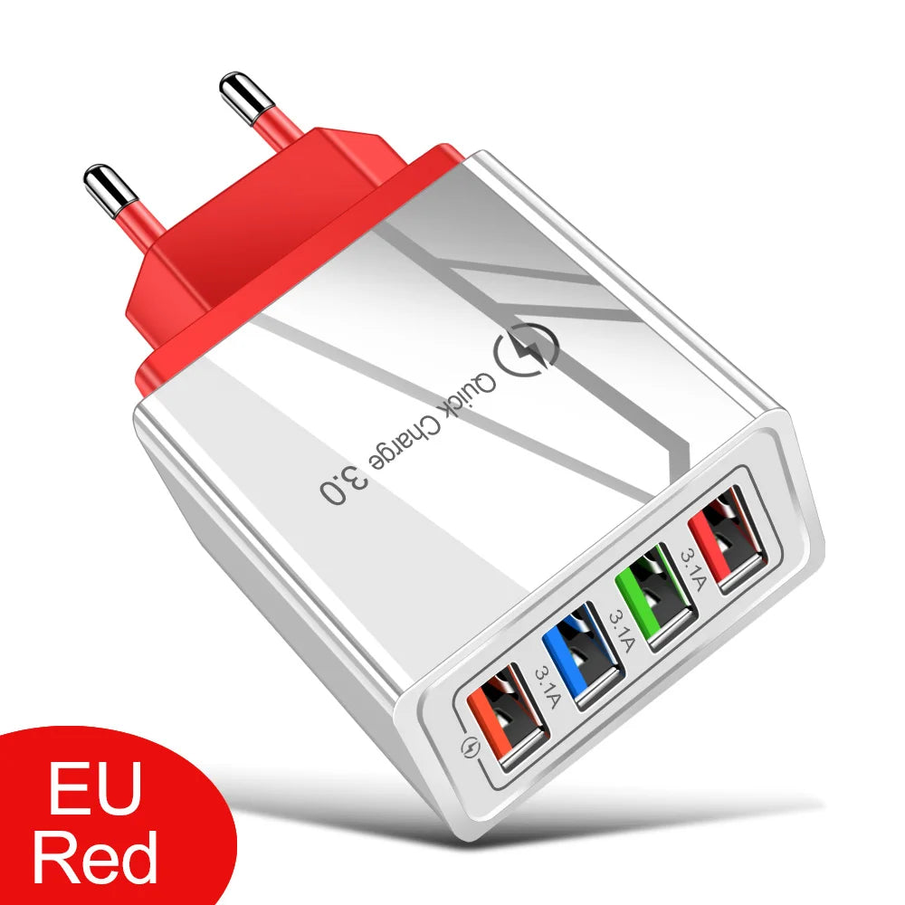 EU/US Plug USB Charger Quick Charge 3.0 For Phone Adapter for iPhone 15 Pro Max Tablet Portable Wall Mobile Charger Fast Charger