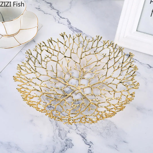 Light Luxury Metal Fruit Plate Living Room Desktop Decor Fruit Plate Ornaments European Home Kitchen Fruit and Vegetable Basket