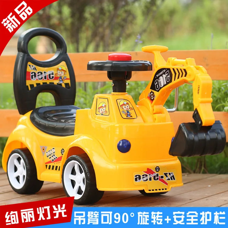 Child Scooter with Music Excavator Swing Car Toy Engineering Vehicle Can Sit to Ride Kids Ride on Toys