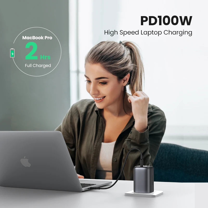 شاحن UGREEN UK Plug GaN 100W 65W سريع QC 4.0 3.0 لجهاز Macbook Air Tablet iPhone 16 15 14 Pro Max Xiaomi USB Type C PD Charger