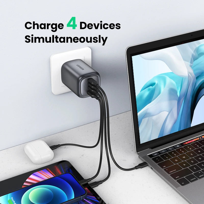 شاحن UGREEN UK Plug GaN 100W 65W سريع QC 4.0 3.0 لجهاز Macbook Air Tablet iPhone 16 15 14 Pro Max Xiaomi USB Type C PD Charger