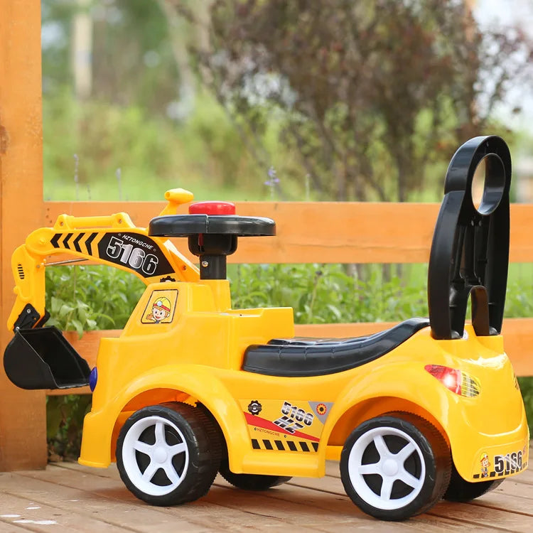 Child Scooter with Music Excavator Swing Car Toy Engineering Vehicle Can Sit to Ride Kids Ride on Toys