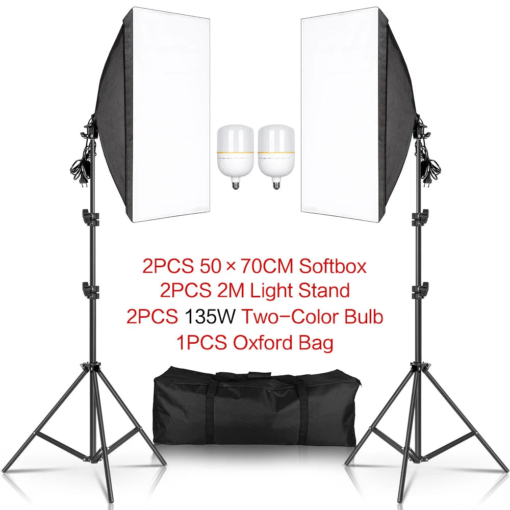 SH 50x70CM Photography Softbox Lighting Kits Professional Continuous Light System Equipment For Photo Studio