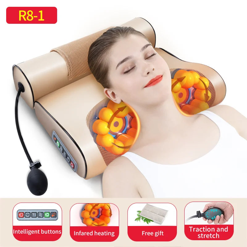 Jinkairui Neck Massage Pillow Electrical Cervical Traction Massager Wormwood Hot Compress Relief Back Shoulder  Body Health