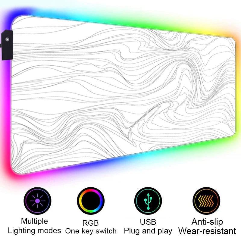 Strata Liquid Abstract Art RGB Mouse Pad LED Gaming Setup Accessories Mousepad XXL Desk Mat Locking Edge Mouse Pads Keyboard Mat