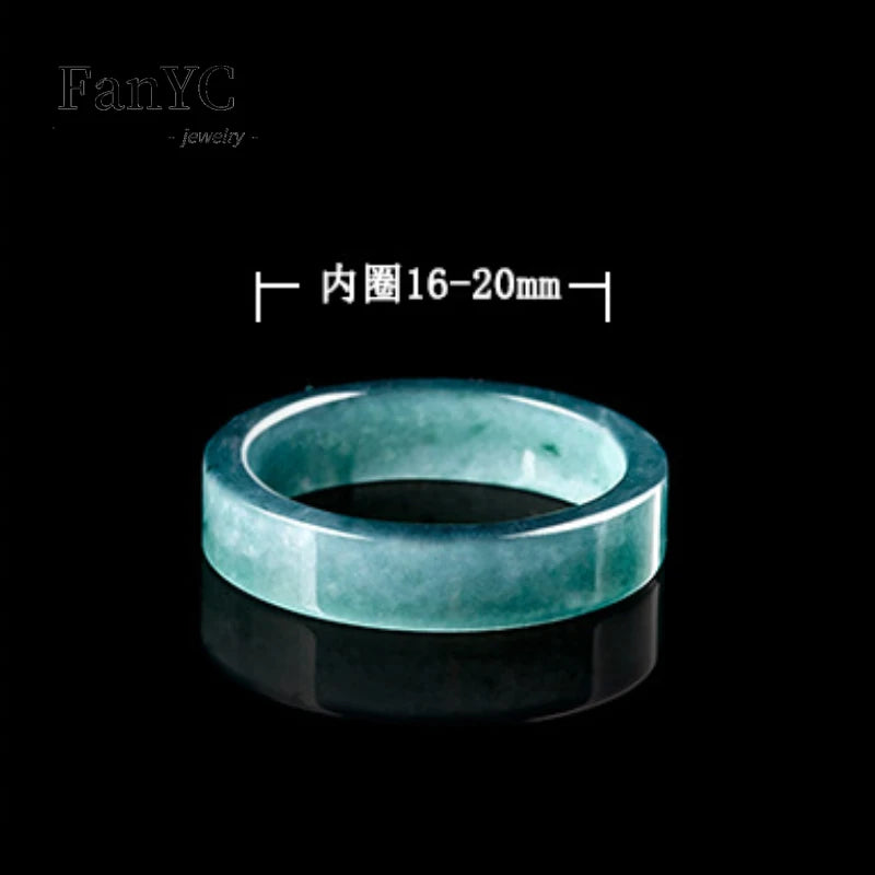 Myanmar A-goods Jadeite Blue Water Ring Hand-carved Simple Fashion Glutinous Ice Jade Ring Men and Women Holiday Gift