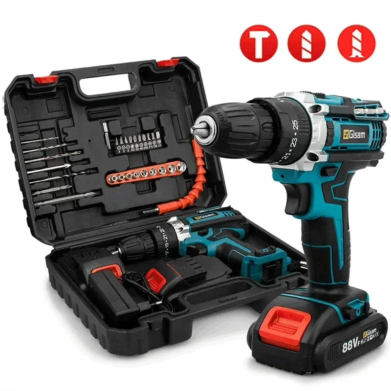 25+3 Torque Battery Impact Screwdriver Cordless Drill Household Power Tool Setting 2 Gear Speed Electric Screwdriver