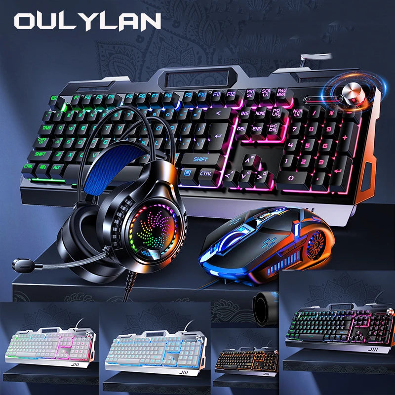 Keyboard V2G5 Mechanical Touch Metal Mouse Earphone 3pcs Set USB Wired Esports Gaming Luminous Keyboards Computer Accessories