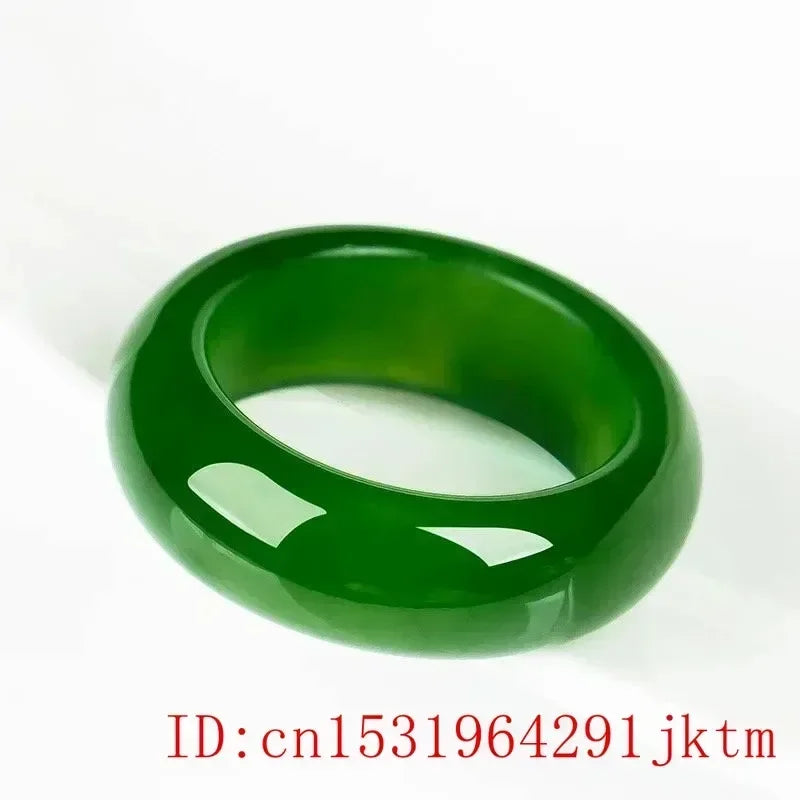 Natural Green Jade Stone Ring Chinese Hand-Carved Charm Jadeite Jewelry Fashion Accessories Amulet for Men Women Lucky Gifts