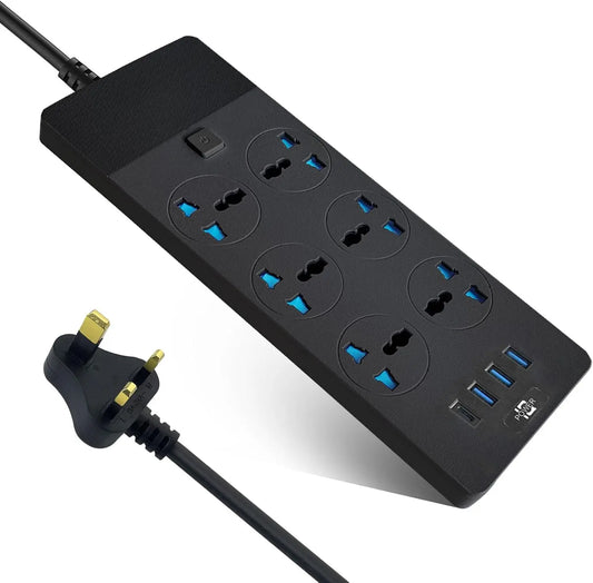 Socket Power Strip,UK Plug 3 USB,1 Type-C Ports Surge Protector, Charging Socket with 2M Extension Cord