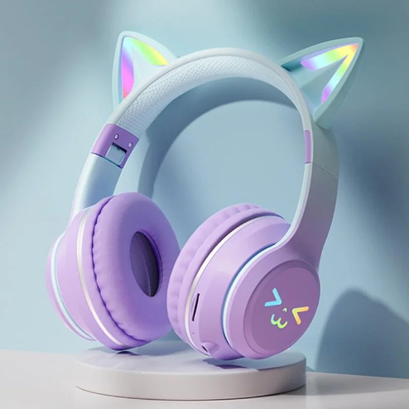 RGB Glow Portable Headphones Blutooth Controllable Light Cat Ear Noise Reduction Wireless Headphone Bluetooth Earphones Pc Gamer