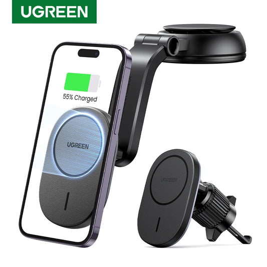 UGREEN Magnetic Car Phone Holder Stand Wireless Charger For iPhone 16 15 14 13 12 Pro Max Charging for Magsafe Car Charger 7.5W