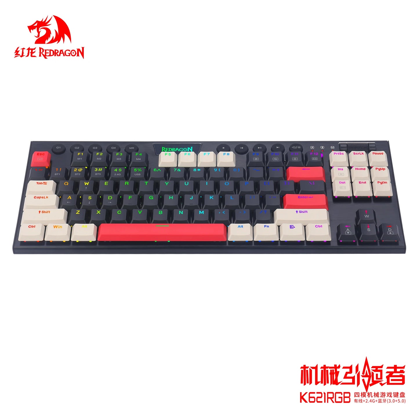 Redragon k621 Bluetooth 2.4G Wireless USB Mechanical Gaming Keyboard Red Switch RGB Backlit Metal 87 Key Anti-Ghosting for PC