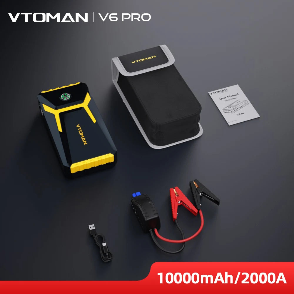 جهاز بدء تشغيل السيارة VTOMAN V6 Pro Power Bank 2000A شاحن بطارية السيارة جهاز تعزيز الطوارئ التلقائي جهاز بدء التشغيل