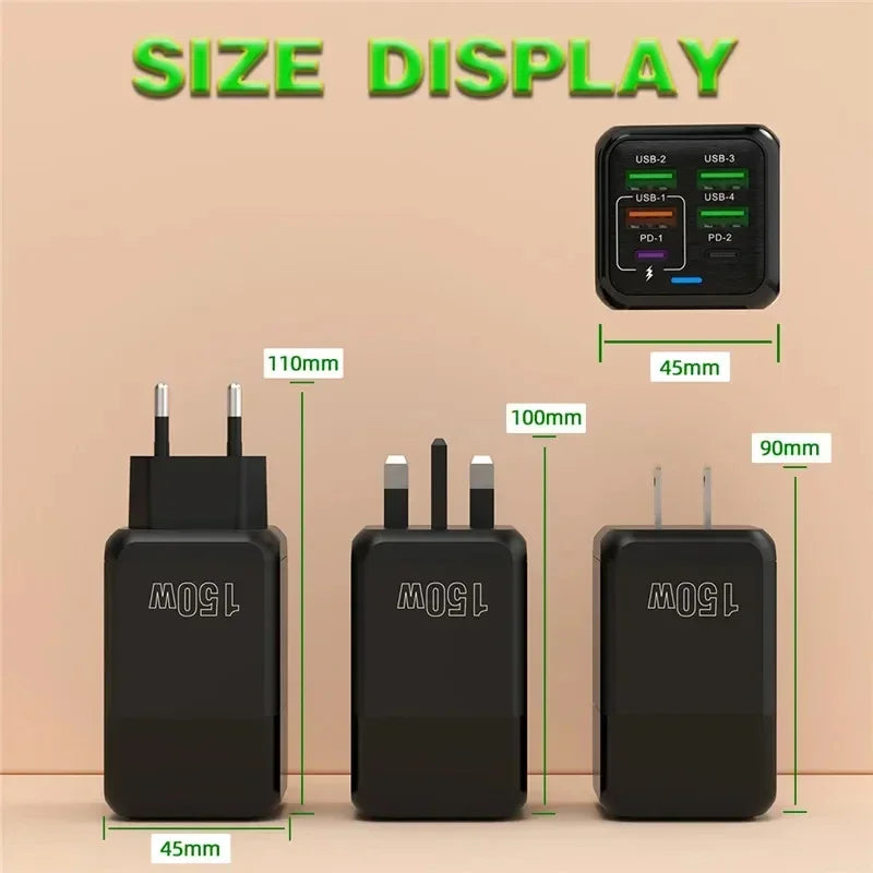 Xiaomi 150W Super Fast Charger USB Type-C 6Ports Quick Charging USB Phone Charger Adapter For iPhone Samsung Xiaomi Wall Charger