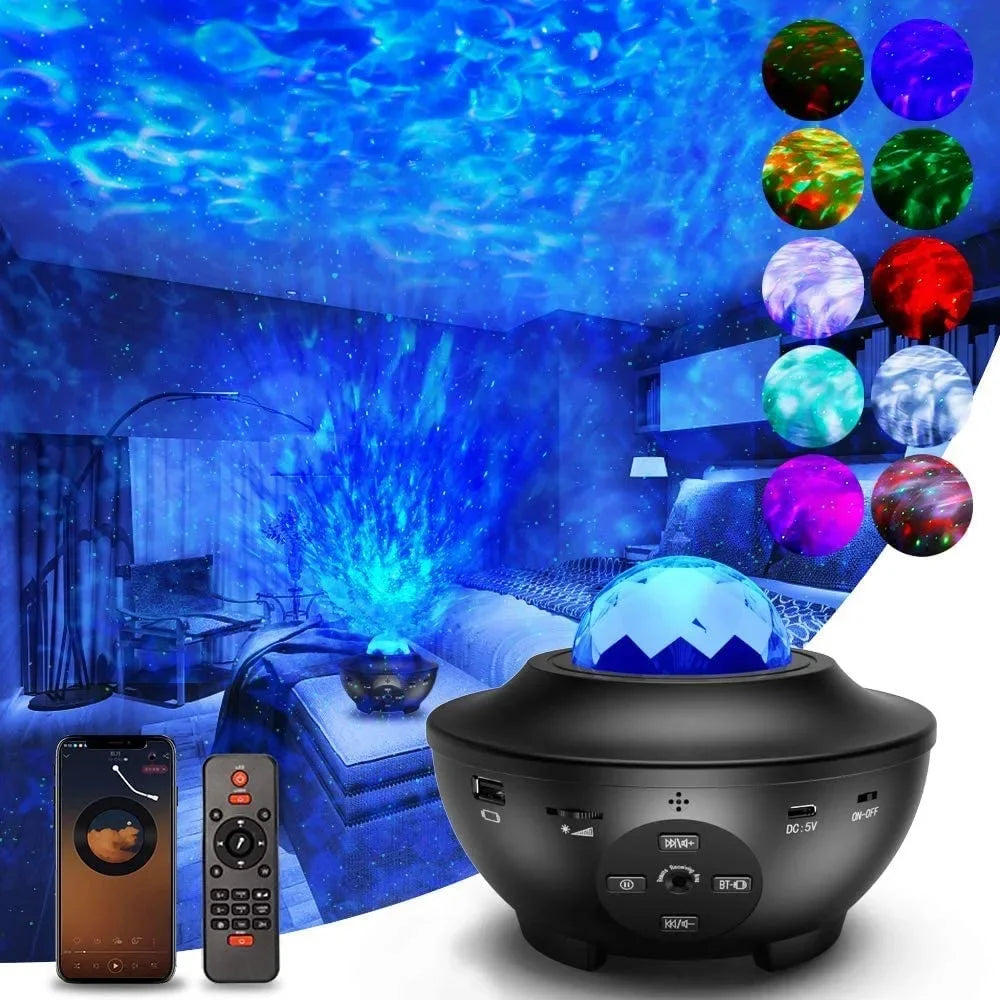 Starry Projector  Night Light with Ocean Wave Music Speaker Nebula Cloud Ceiling Lamp  Decoration Birthday Gifts Party Festival