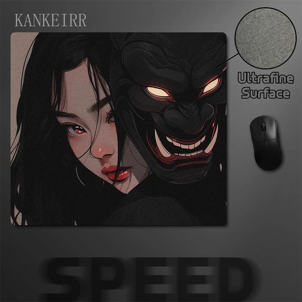 Japanese Oni Mask Girl Control Mousepad XXL Mouse Pad Electronic Sports Keyboard Pads Gaming Setup Accessories Mouse Mat 40x45