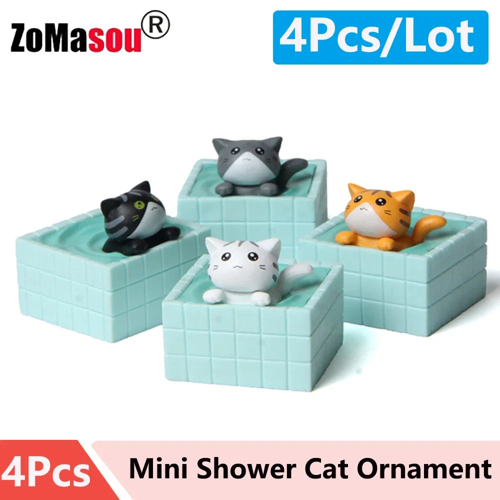 1-4 Pcs Mini Shower Cat Ornament Garden kitten statue Gift Kids Children Baby Room Decoration Toy Miniature Figurines Home Decor