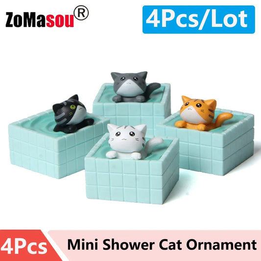 1-4 Pcs Mini Shower Cat Ornament Garden kitten statue Gift Kids Children Baby Room Decoration Toy Miniature Figurines Home Decor