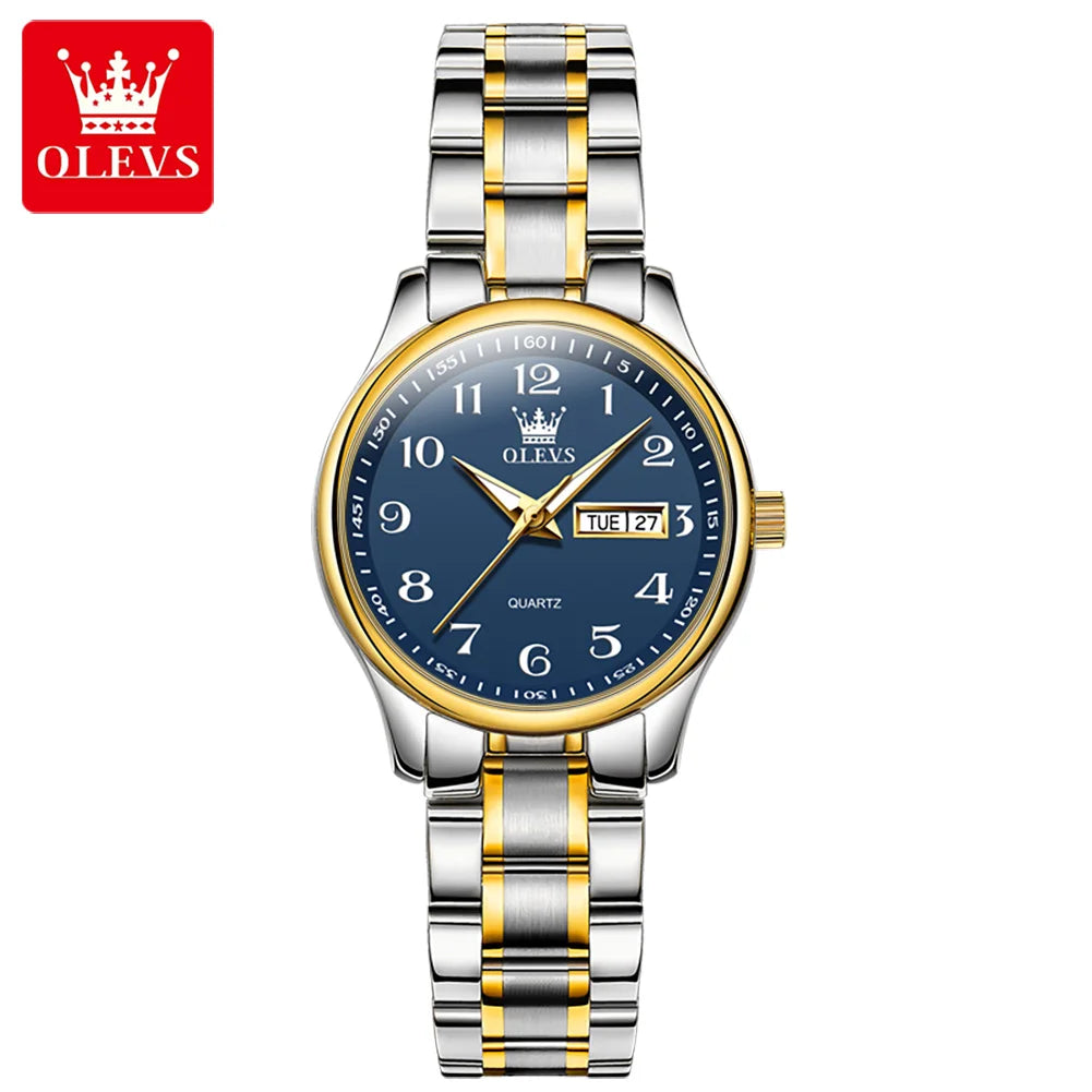 OLEVS Luxury Quartz Watch for Women Elegant Stainless Steel Watch Luminous Waterproof Week Date Wristwatch Ladies Dress Watch